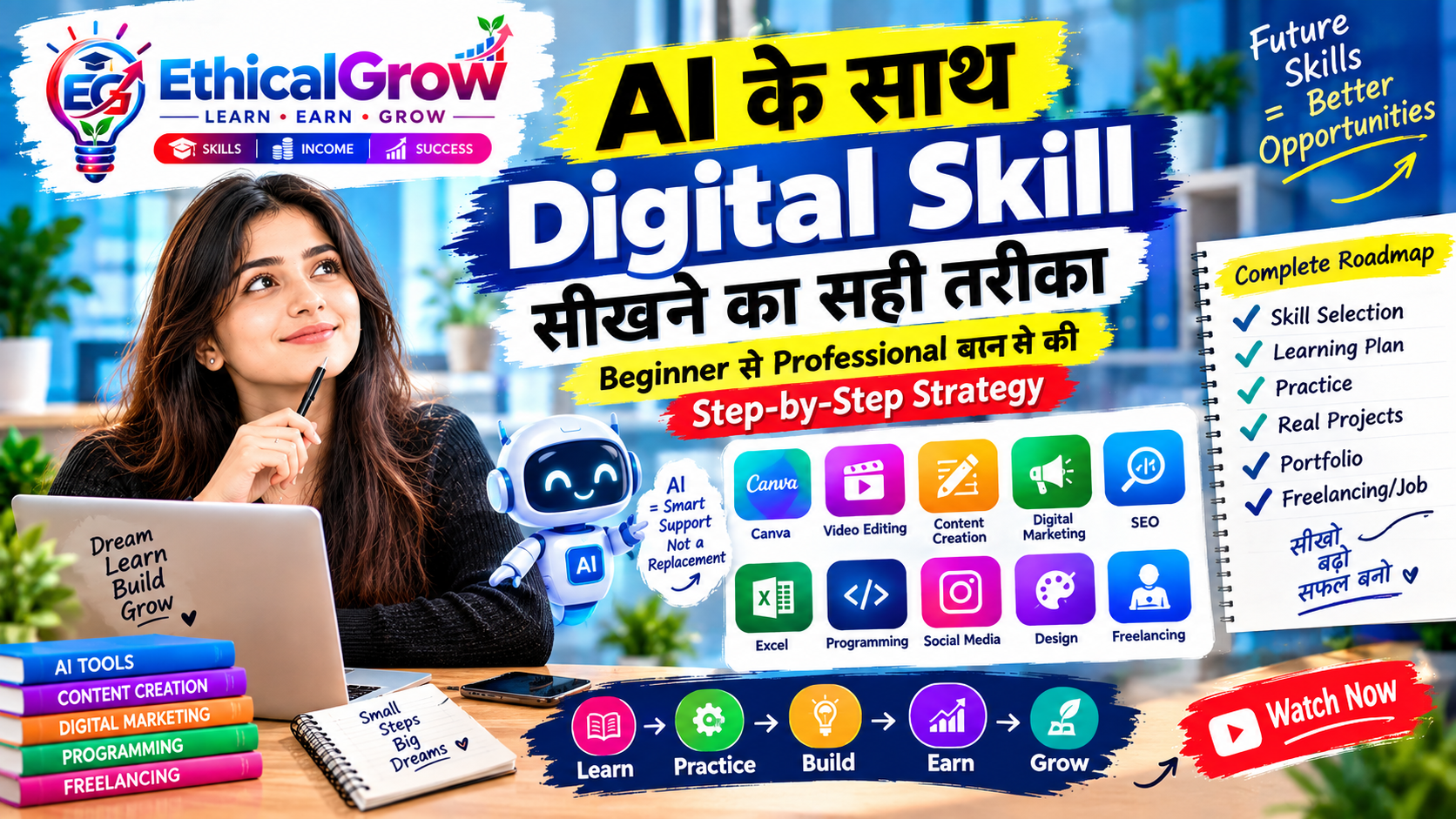 AI के साथ Digital Skill सीखने का सही तरीका: Beginner से Professional बनने की Step-by-Step Strategy