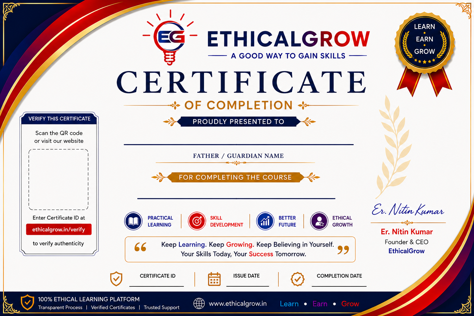 EthicalGrow Certificate Template